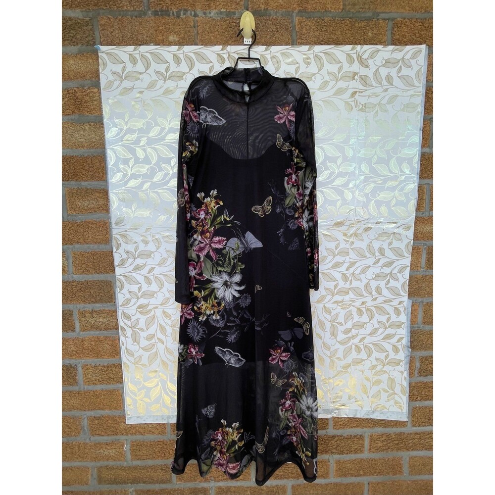 AllSaints Hanna Floral Mesh Maxi Dress UK 12 US 8 Whimsigoth Moody Romance - Picture 3 of 12